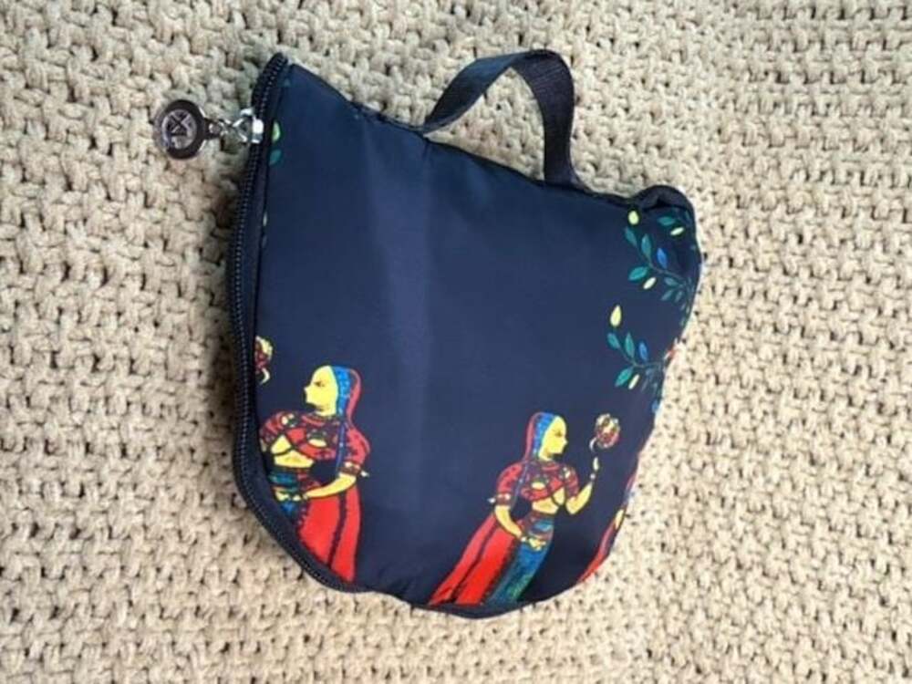 Jingpin Foldable Nylon Backpack with Traditional Indian Folk Art Print